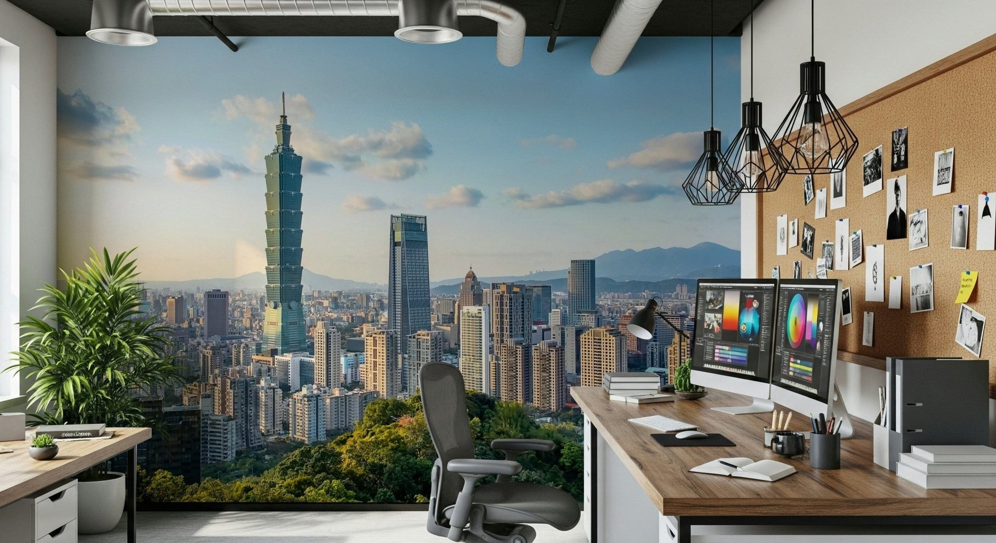 Towering Taipei Skyline Serenity architecture wall covering print.