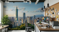 Towering Taipei Skyline Serenity architecture wall covering print.