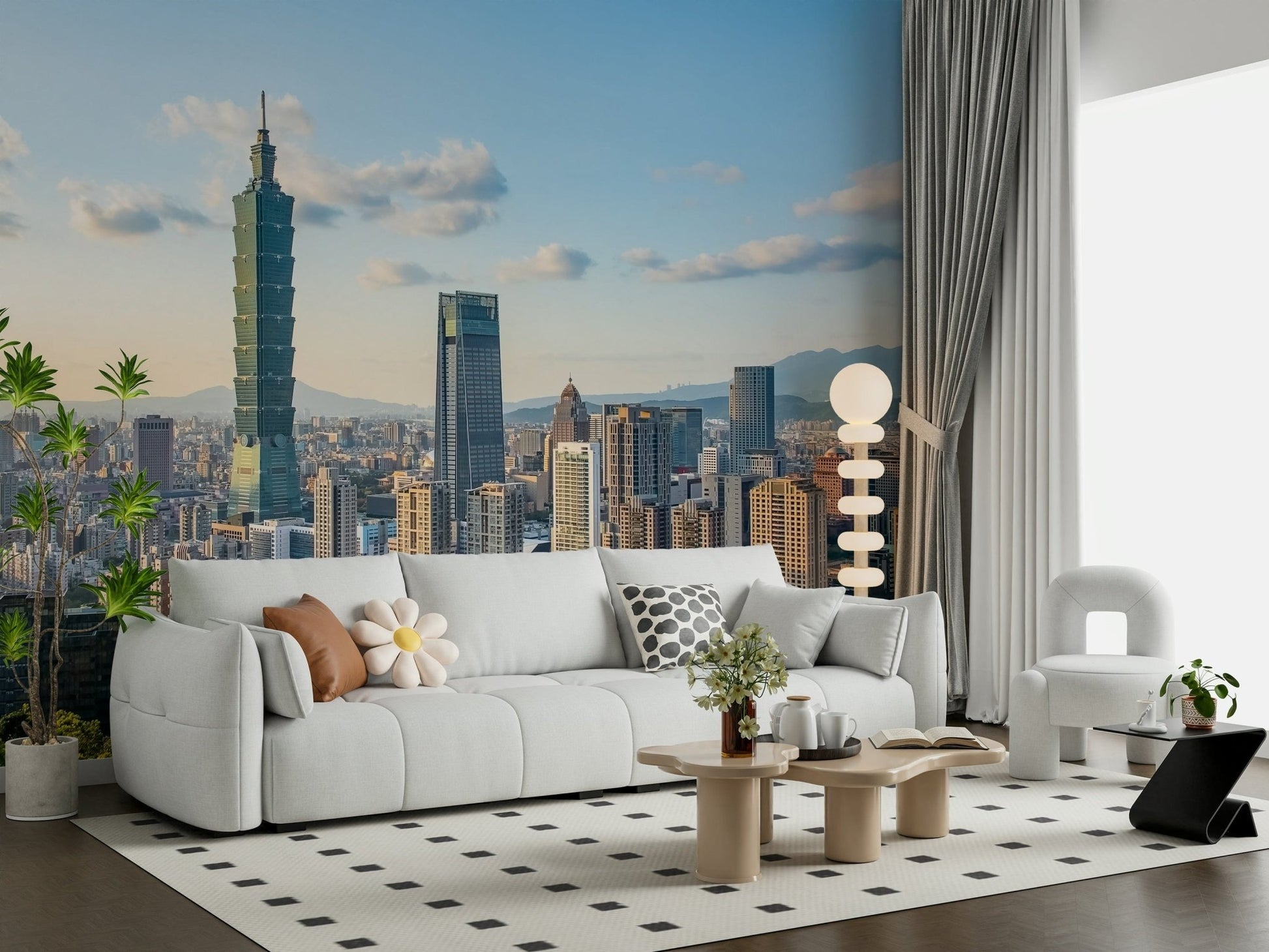 Clear day Taipei Taipei Skyline Serenity skyline photograph mural.