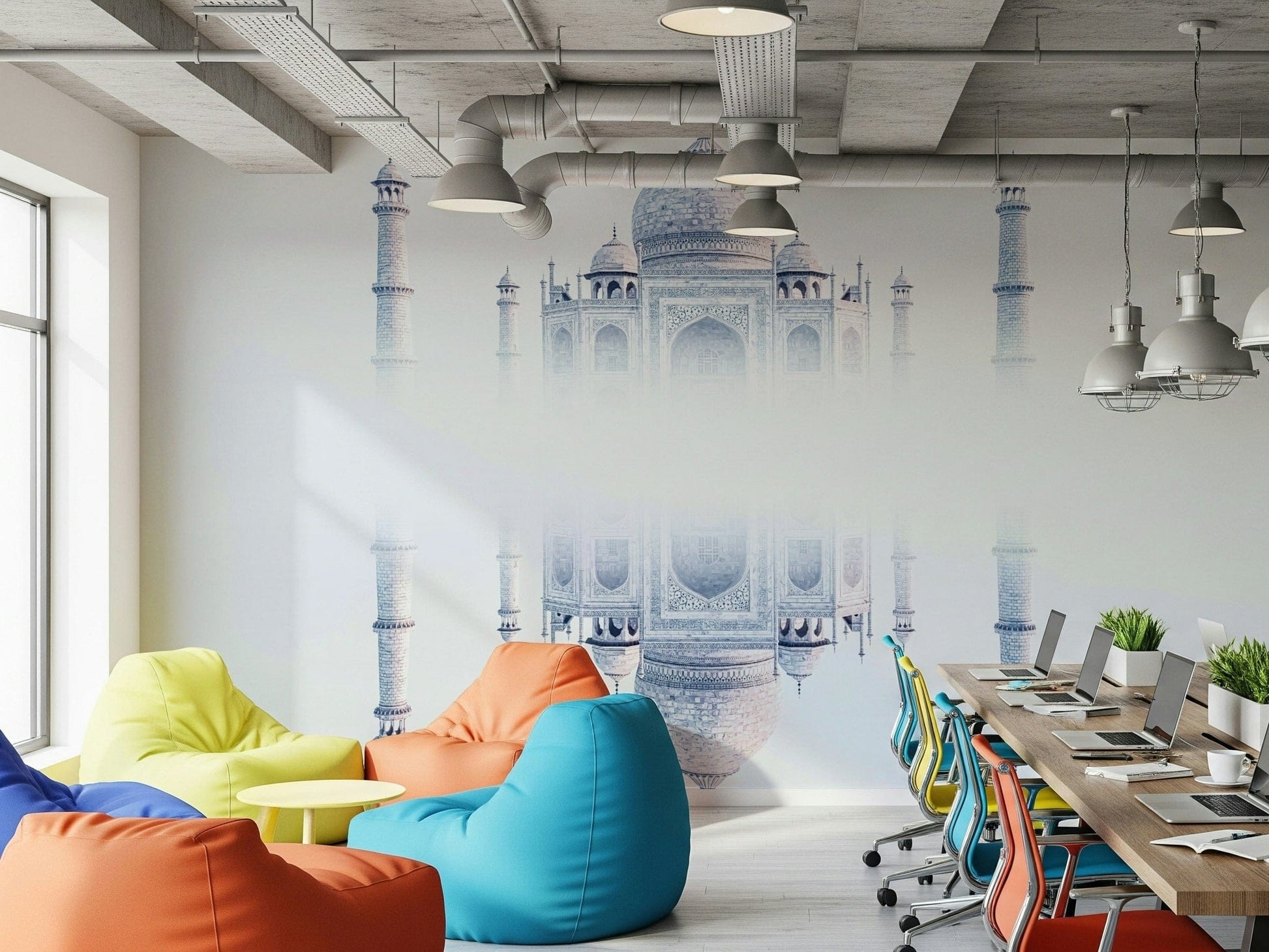 Mirrored Taj Mahal Mirage wall covering captivating symmetry.