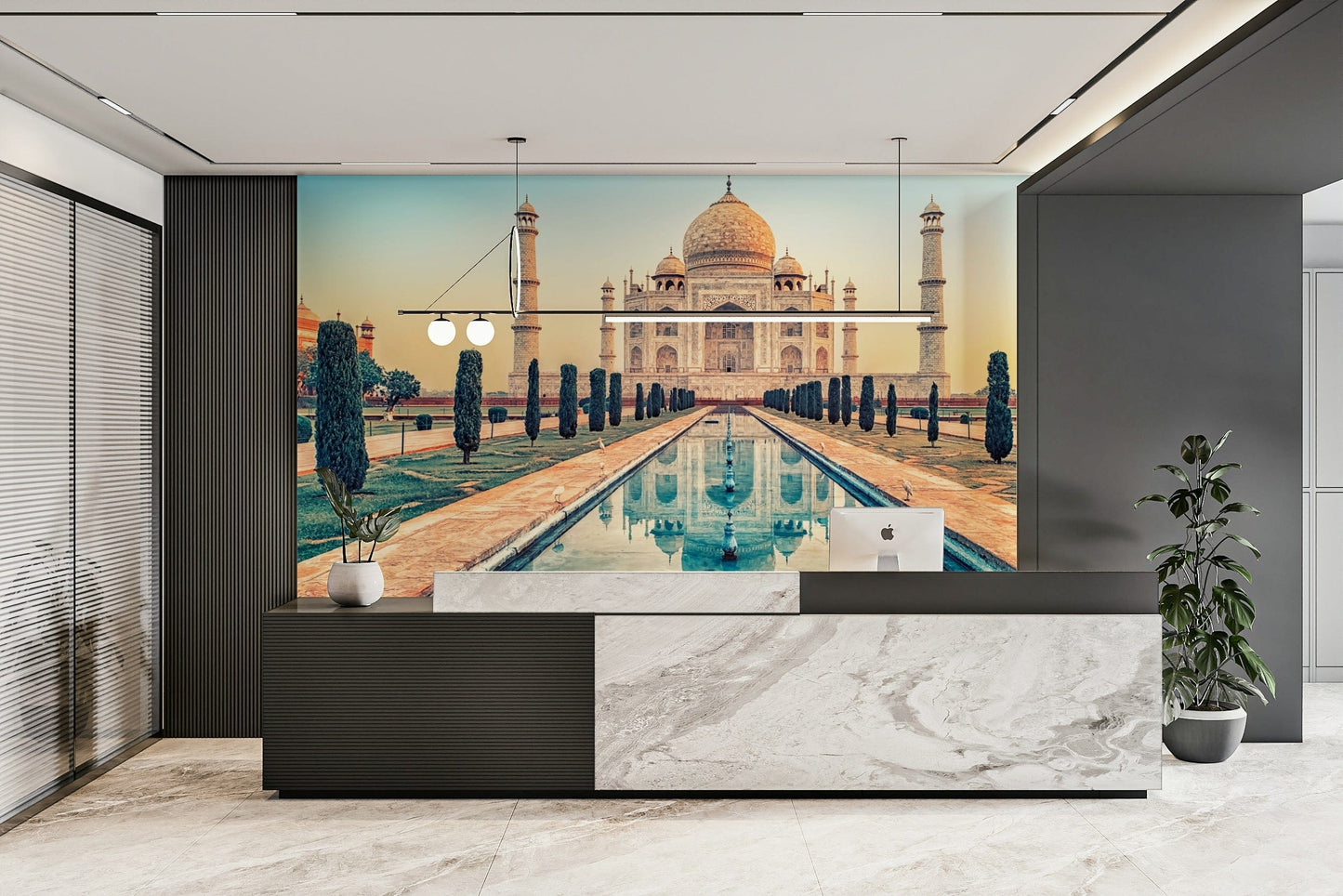 A graceful subtle reflection wall mural in tranquil tones.

