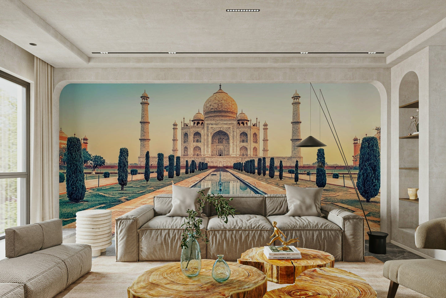 A contemplative Taj Mahal wallpaper mural for a feature wall.

