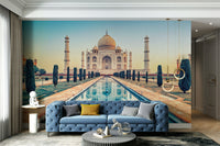 An artistic Mughal architecture mural on elegant wallpaper.



