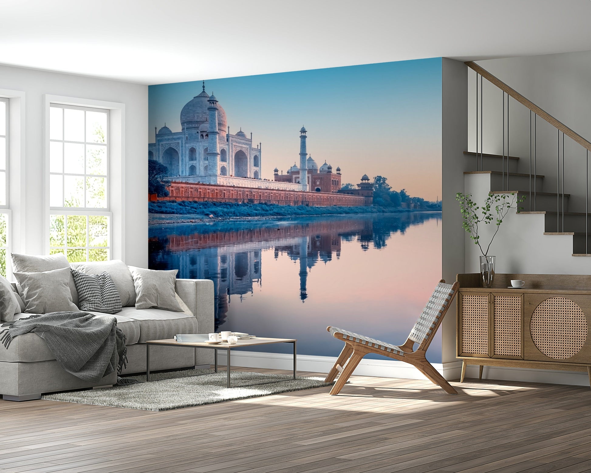 Taj Mahal inspired dream mural enhancing purple wallpaper room styling