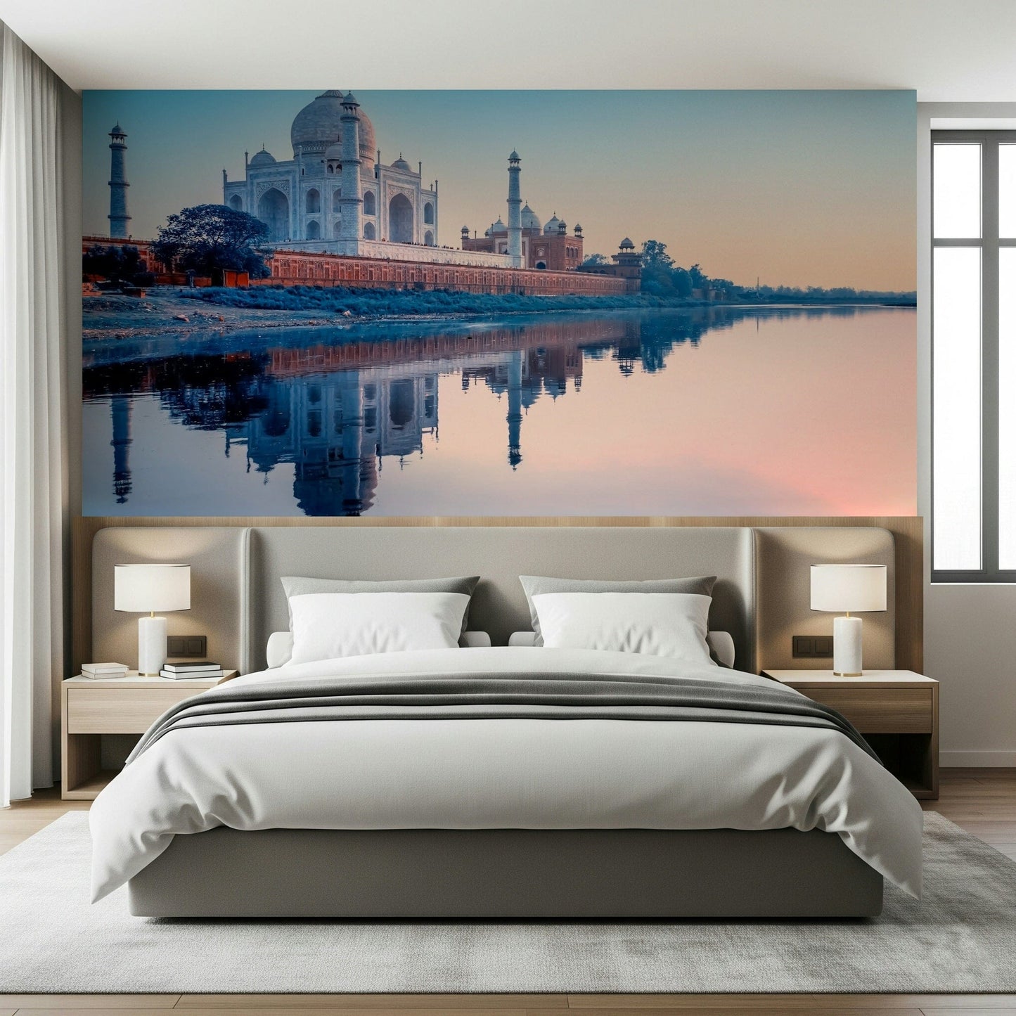 Taj Mahal dream wall mural in soft purple wallpaper for serene interiors