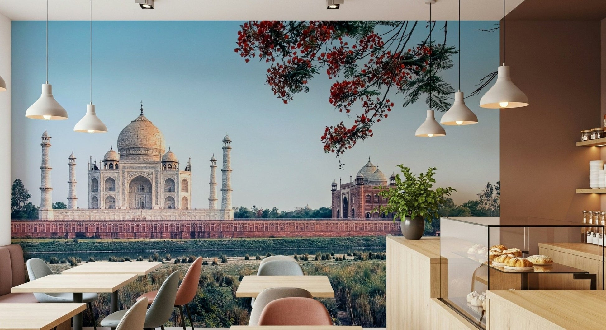 Indian architecture wall mural landscape featuring Taj Serenity.