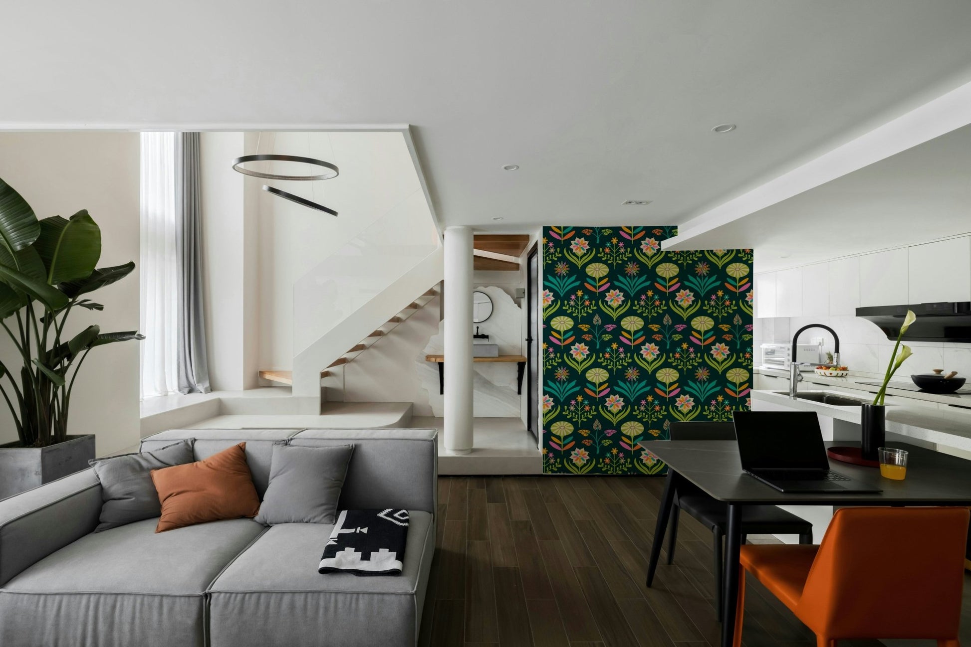 Ideal wallpaper for a living room, playroom, or creative studio.

