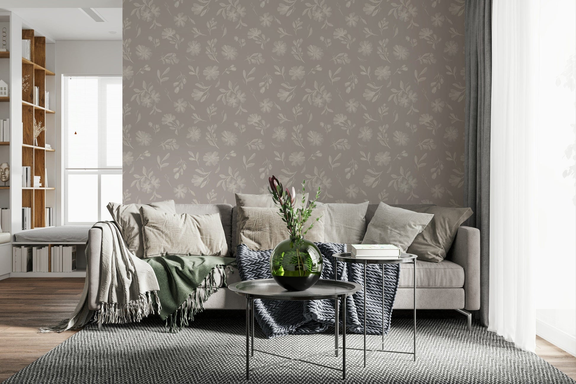 Subtle cream blooms Soft Taupe Flora wall mural