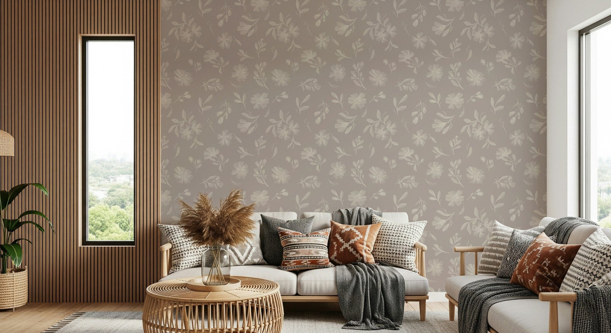 Elegant beige petals Soft Taupe Flora wall mural