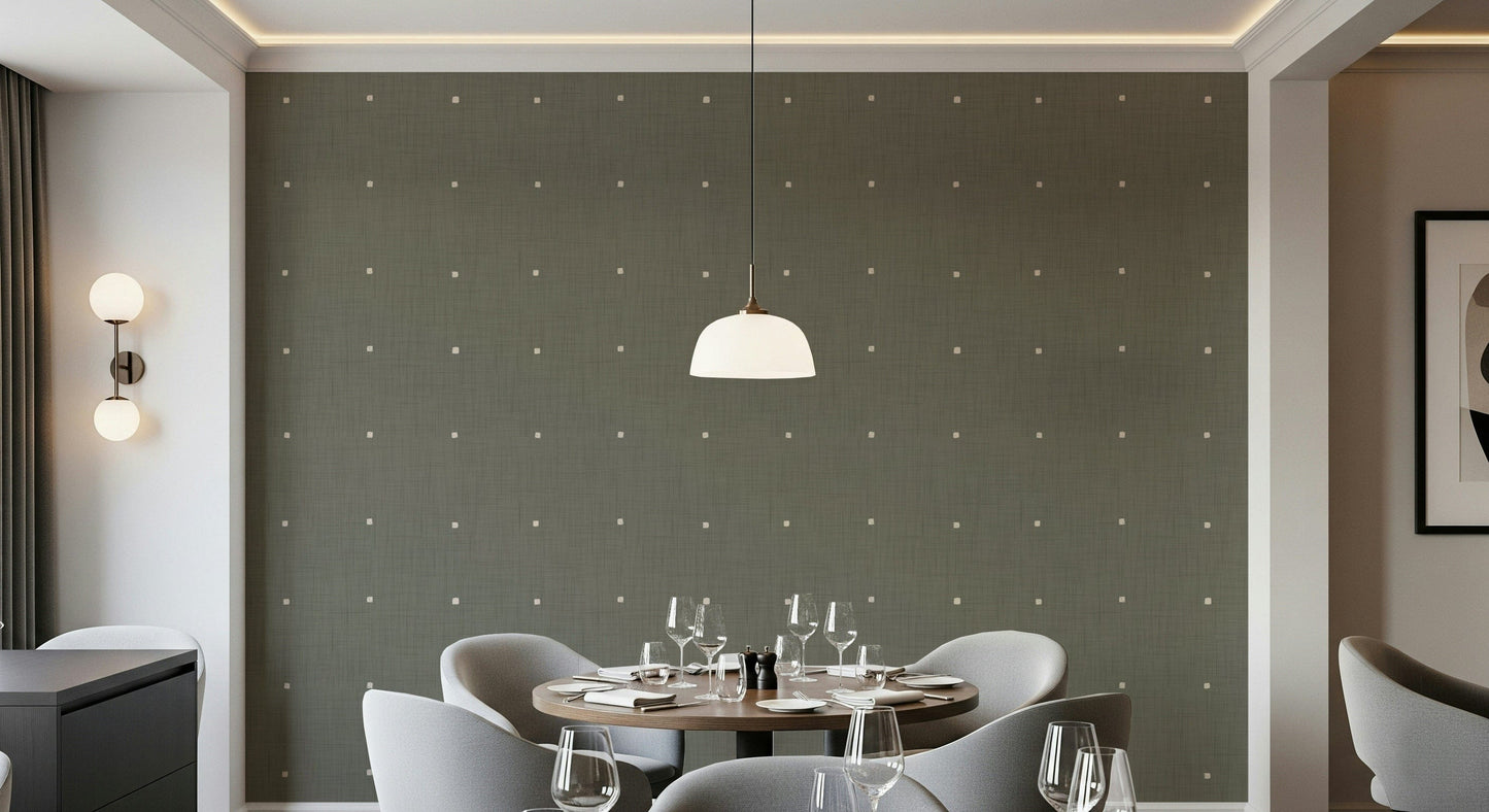 Quiet abstract square dot pattern taupe wall accent.
