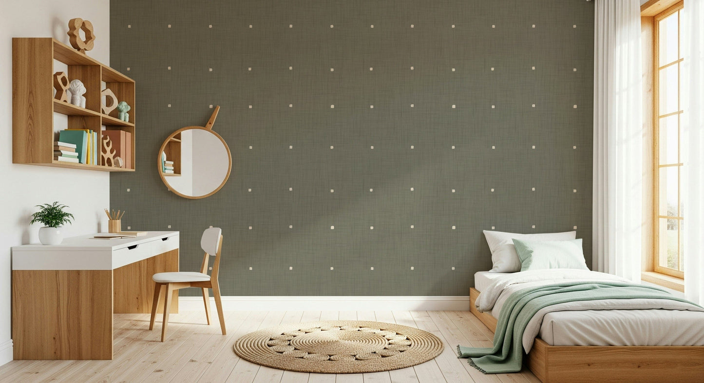 Subtle dot square motif wall mural taupe shade.