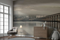 Tay Road Bridge wall mural with misty water view

