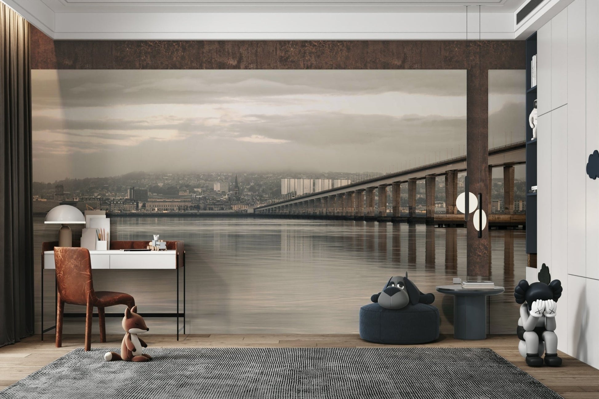 Scenic Tay Road Bridge mural with urban backdrop

