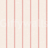 Tea Towel Stripe red wallpaper with thin red gingham pinstripes on a cream woven linen background