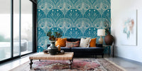 Deep Teal Boho Art Nouveau adhesive mural gorgeous artistic wall art.