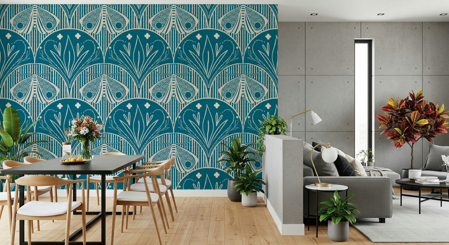 Vibrant Boho Art Nouveau wall mural elegant insect design bold backdrop.