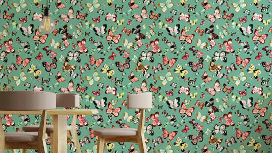 Flying Butterflies Colorful Teal Coral Wallpaper⁠