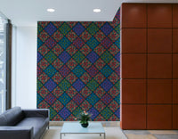 A wall covering with a sophisticated, eclectic feel.


