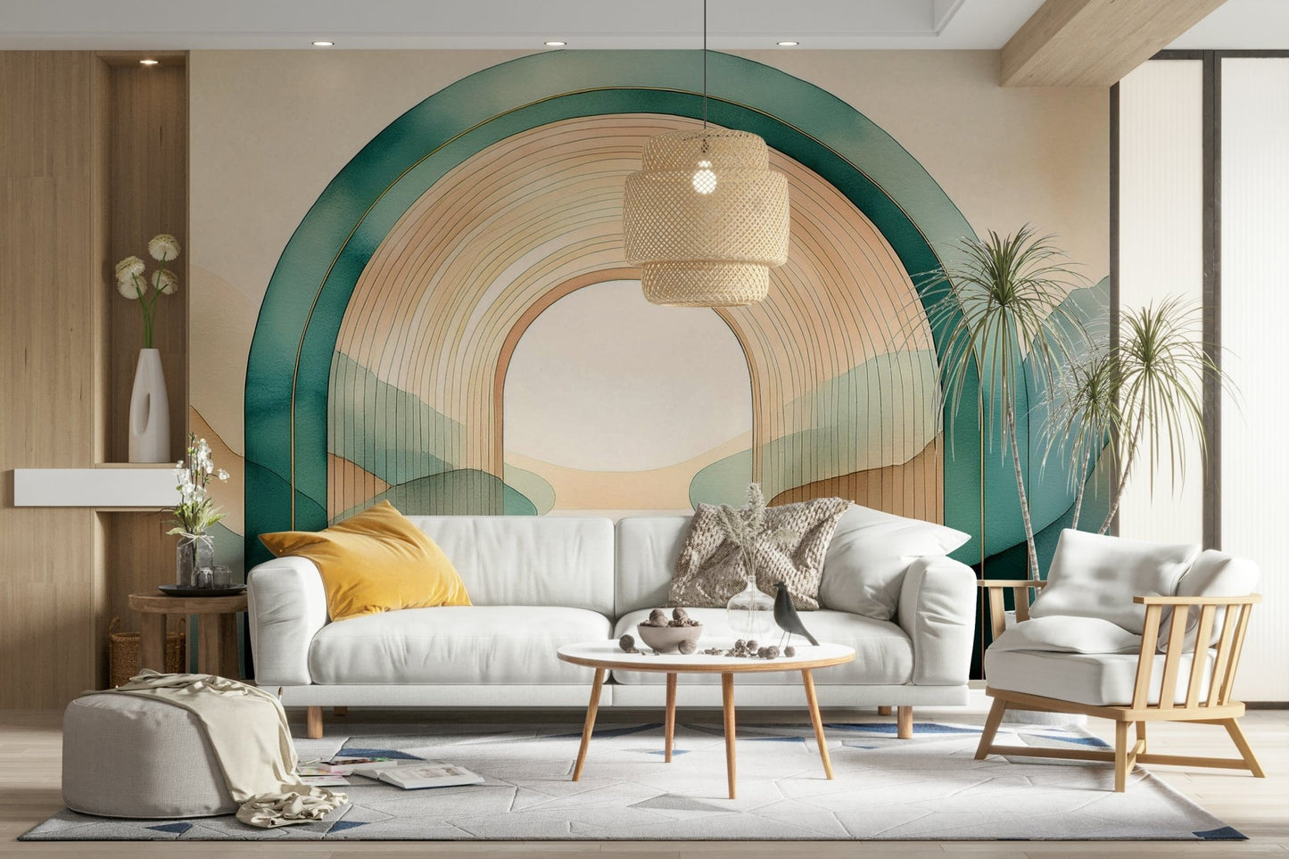 Teal Dream Arches mural creating a serene, calming retreat at home.

