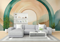 Soft teal tones in Teal Dream Arches wall mural for a serene room.

