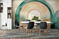 Tranquil teal arch design perfect for peaceful, modern interiors.

