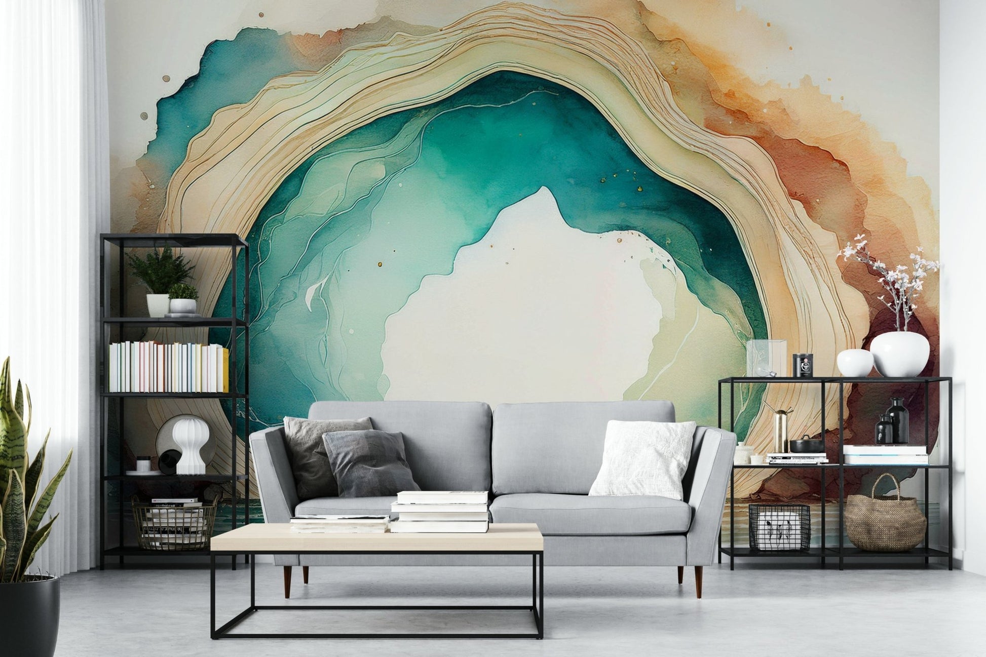 Teal Dream Cave wall mural offering a calming nature-inspired atmosphere.

