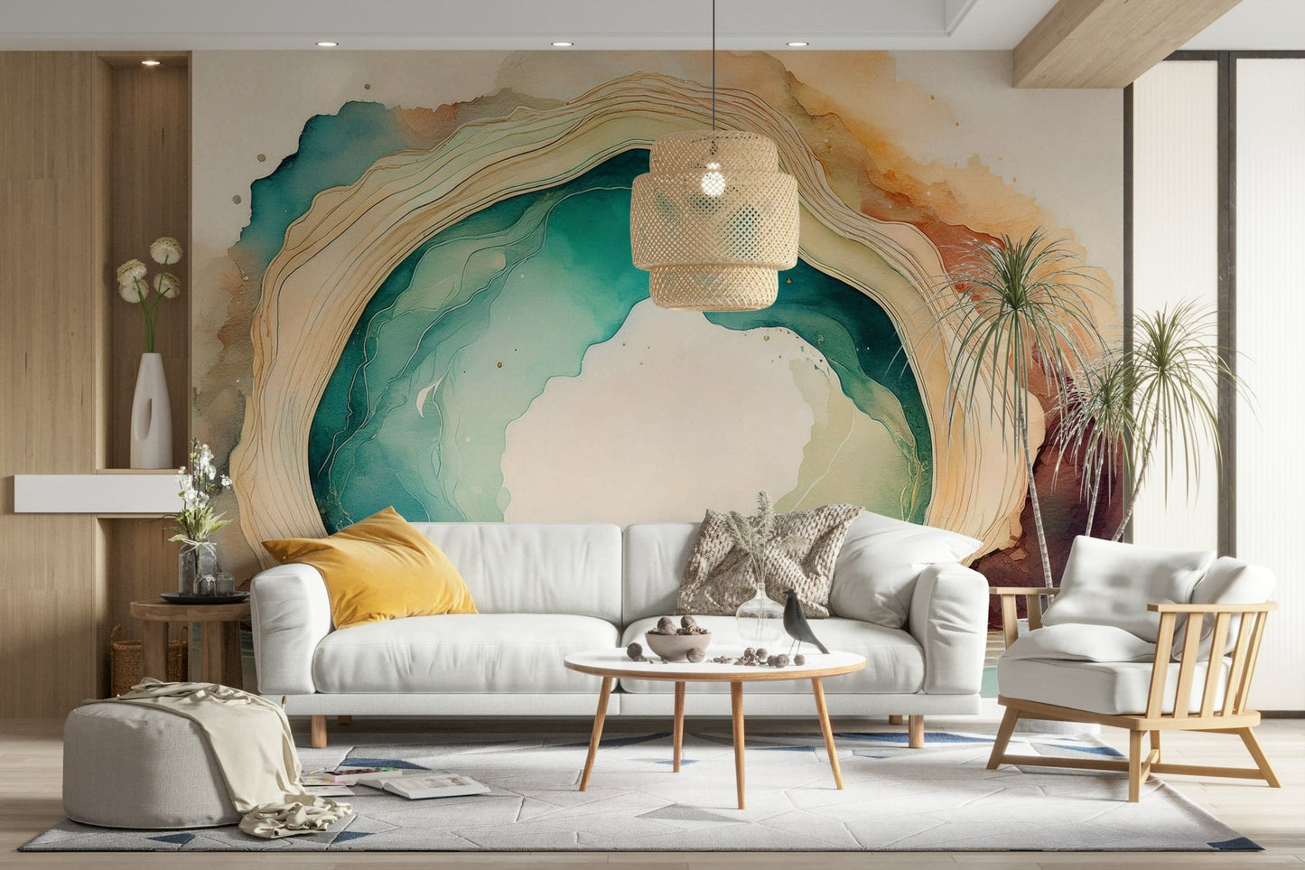 Teal Dream Cave wall mural adding a peaceful and mystical vibe.

