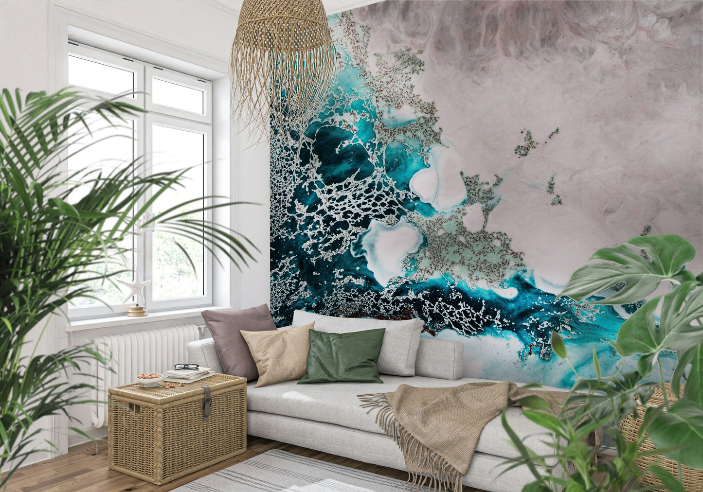 An artistic nature seascape mural for home decor.