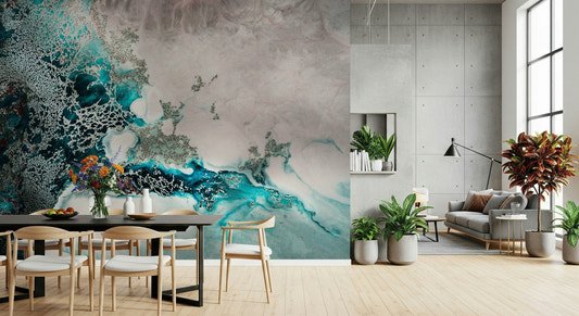 A beautiful abstract deep sea wallpaper mural with glittering effects.