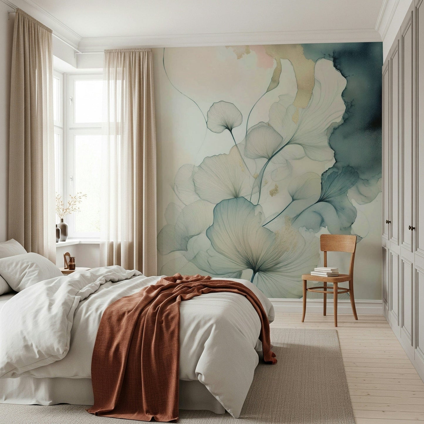 Translucent Teal Petals Wall Mural