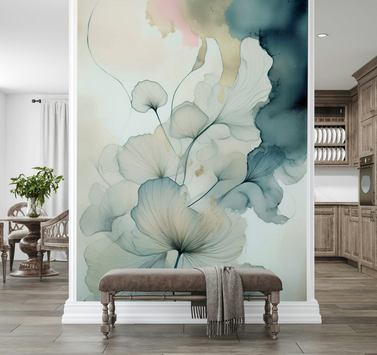 Translucent Teal Petals Wall Mural