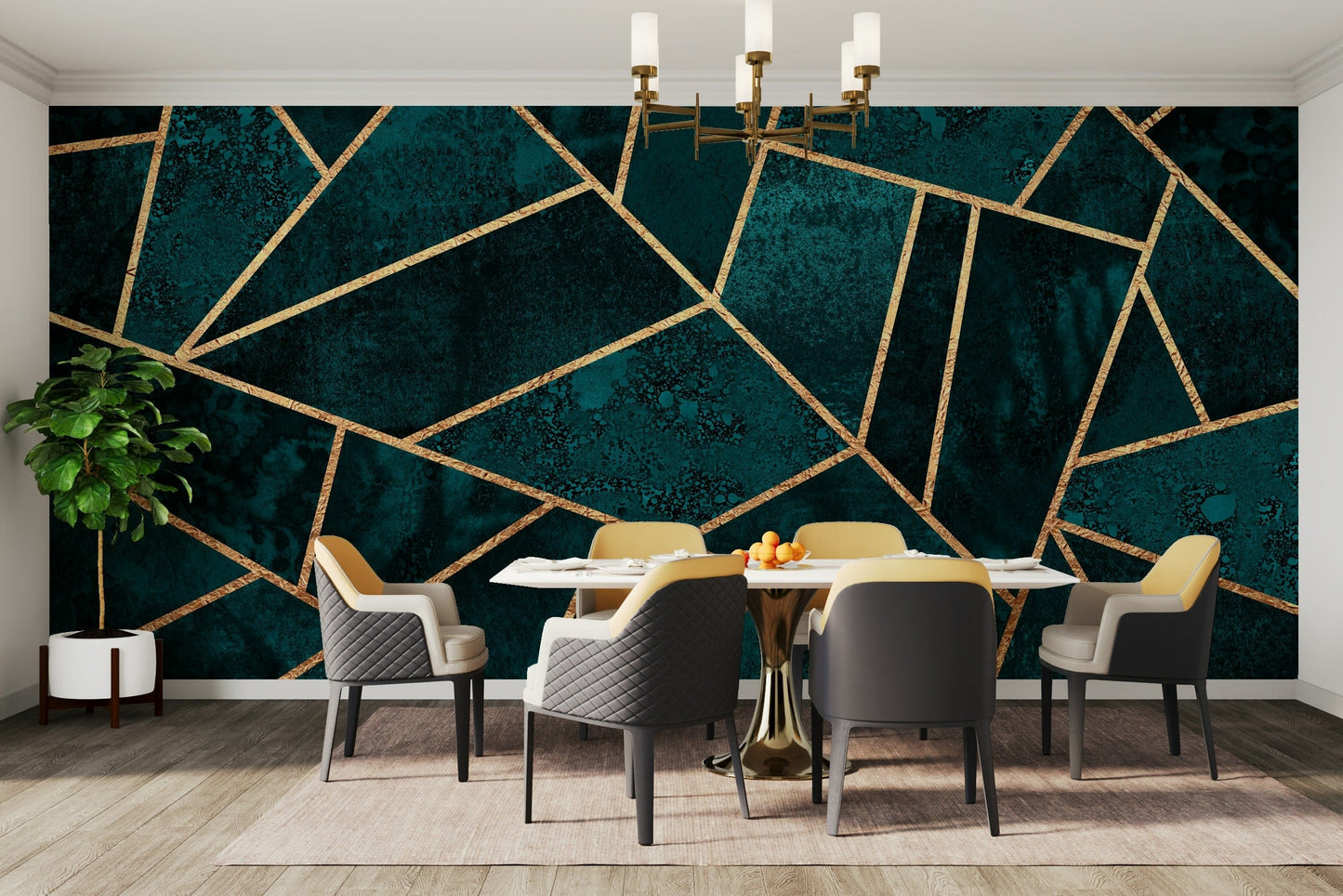 An artistic minimalist shape mural for home decor.

