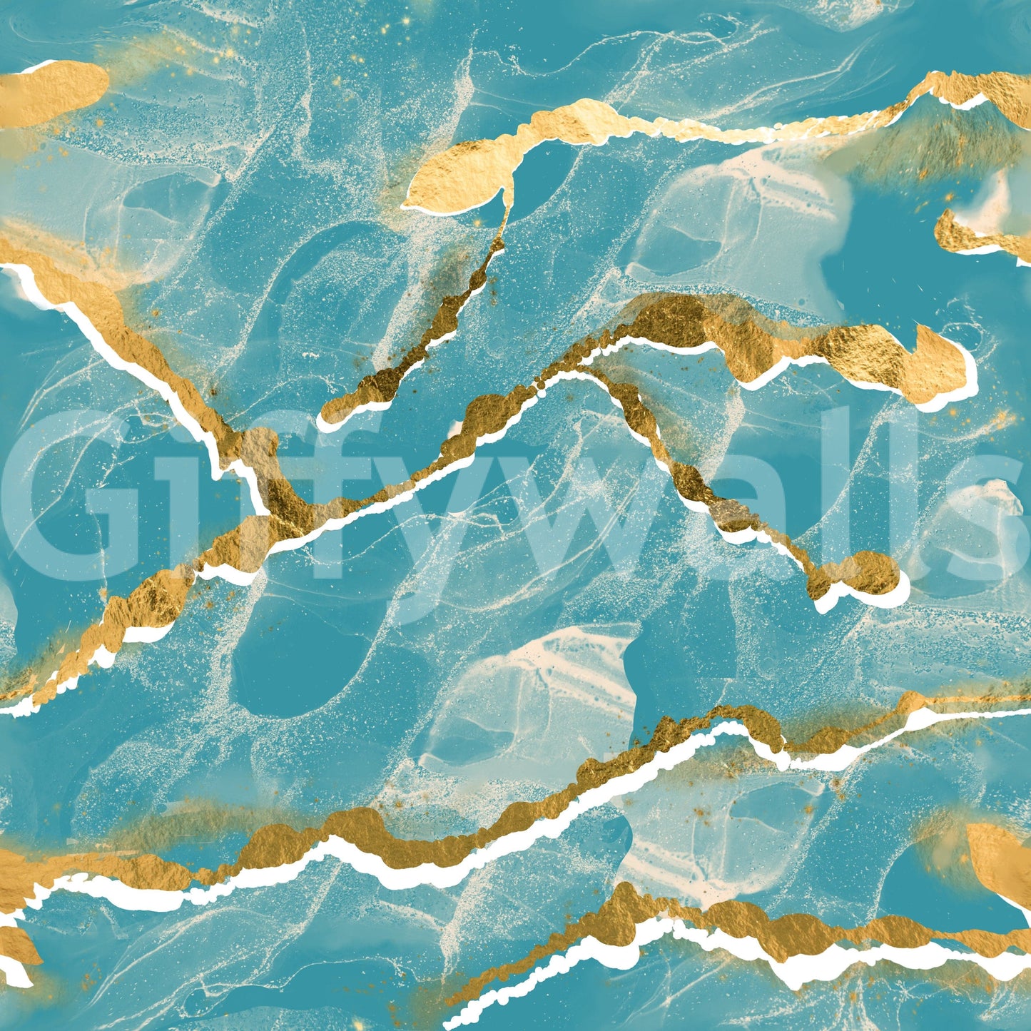 Golden Veins Tropical Teal Marble - Modern Luxe Abstract Wall Mural