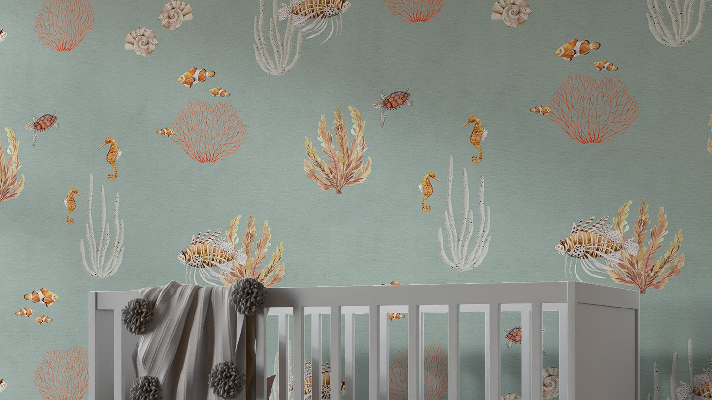 Teal Oceanic Wonders Wall Mural