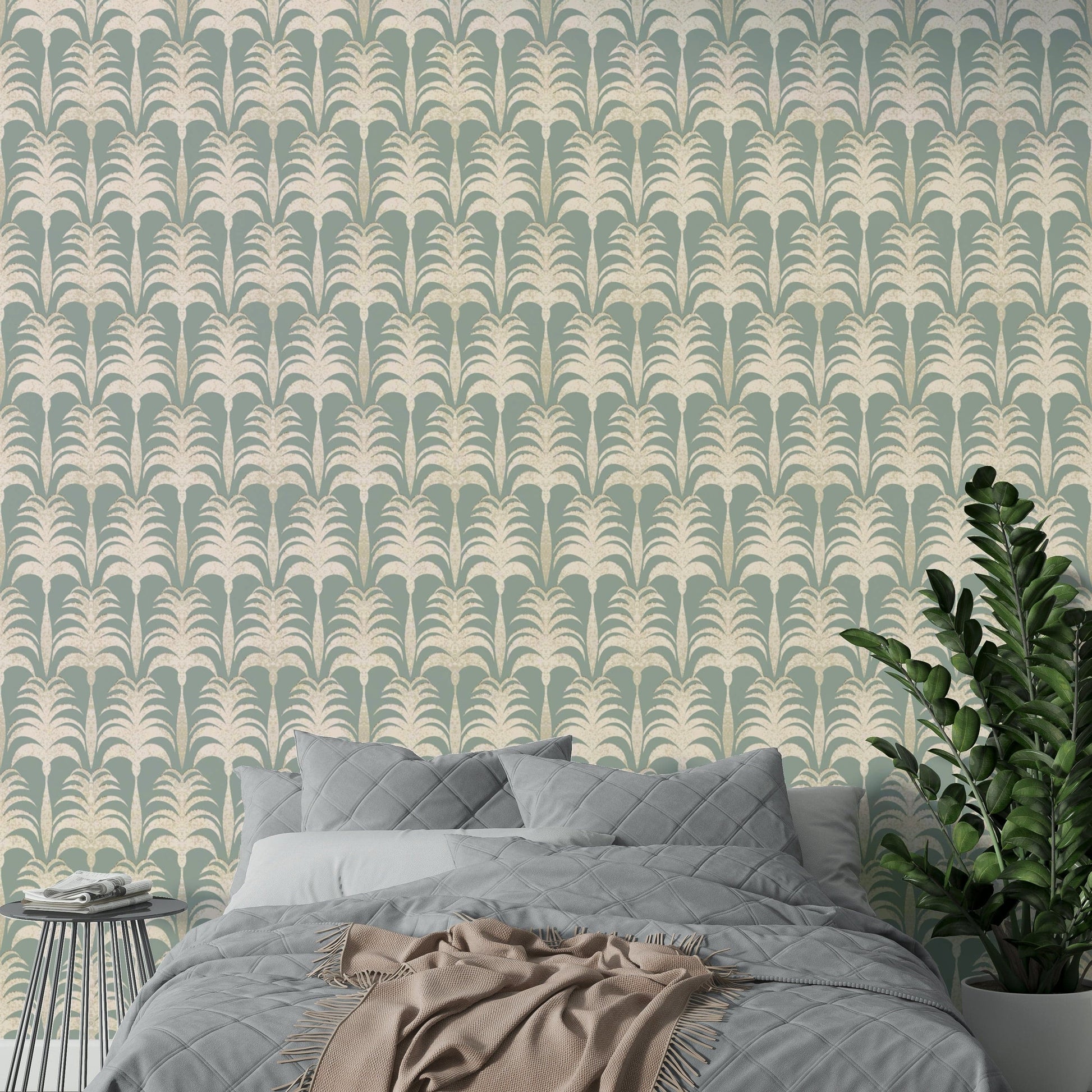 A beautiful wide-angle wall mural of tropical leaves.

