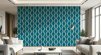 Retro Waves Teal statement wall paper retro movement.