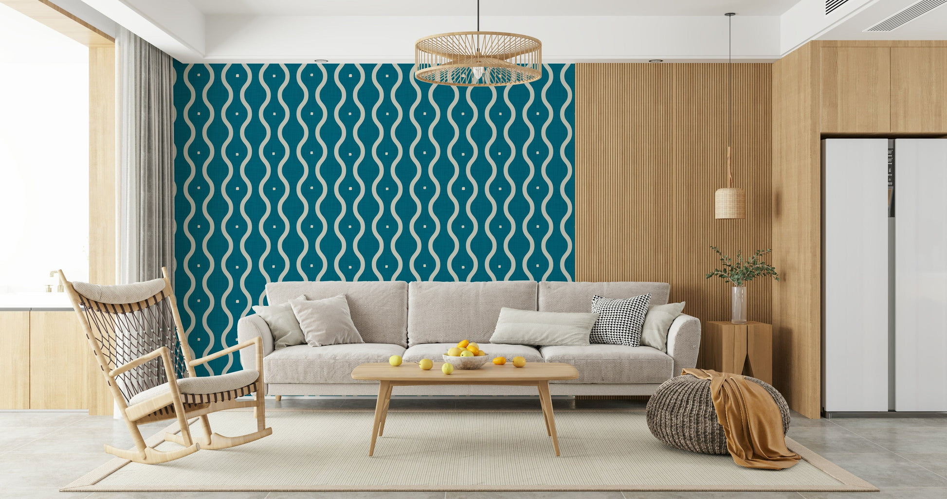 Vibrant Retro Waves Teal wallpaper for walls bold color.