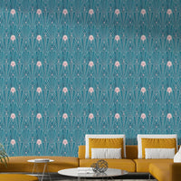 Radiant Art Deco pattern in teal and blush metallics

