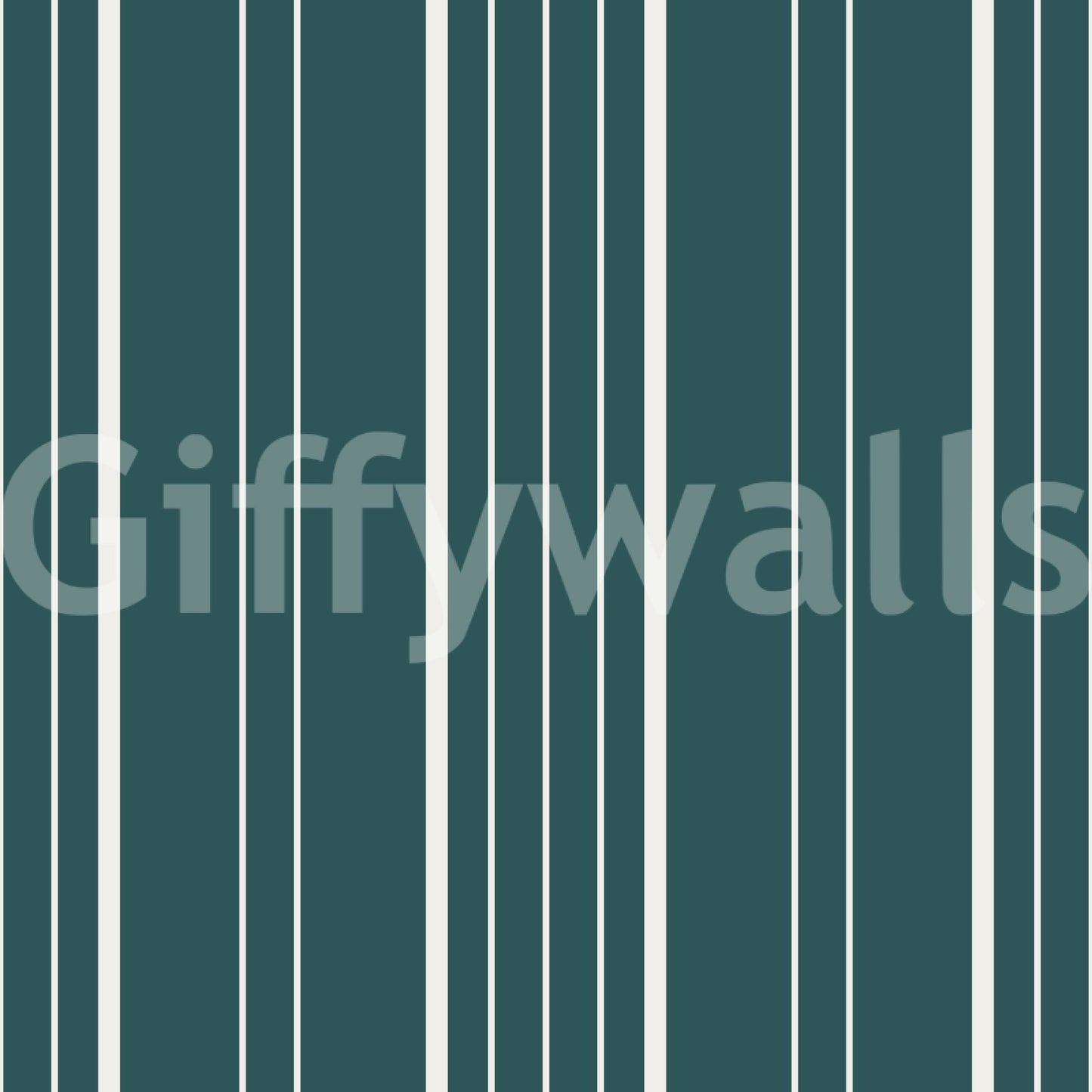 Teal Stripe wallpaper close-up showing the deep teal ground with cream vertical pinstripes of varying widths