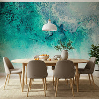 A peaceful modern abstract mural on decorative wallpaper.