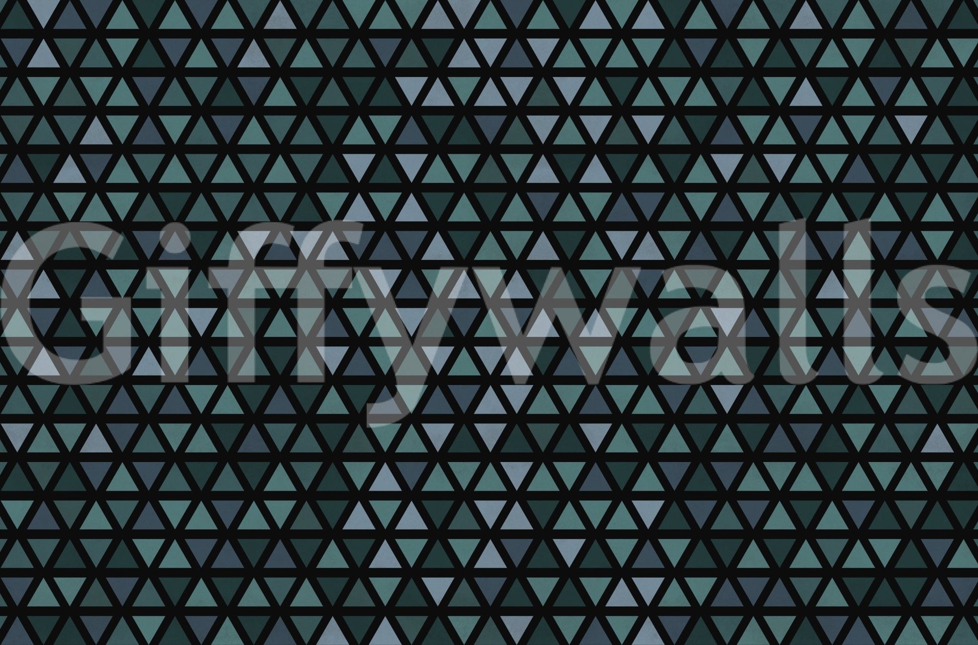 Graphic triangle mural wallpaper in cool contemporary tones.

