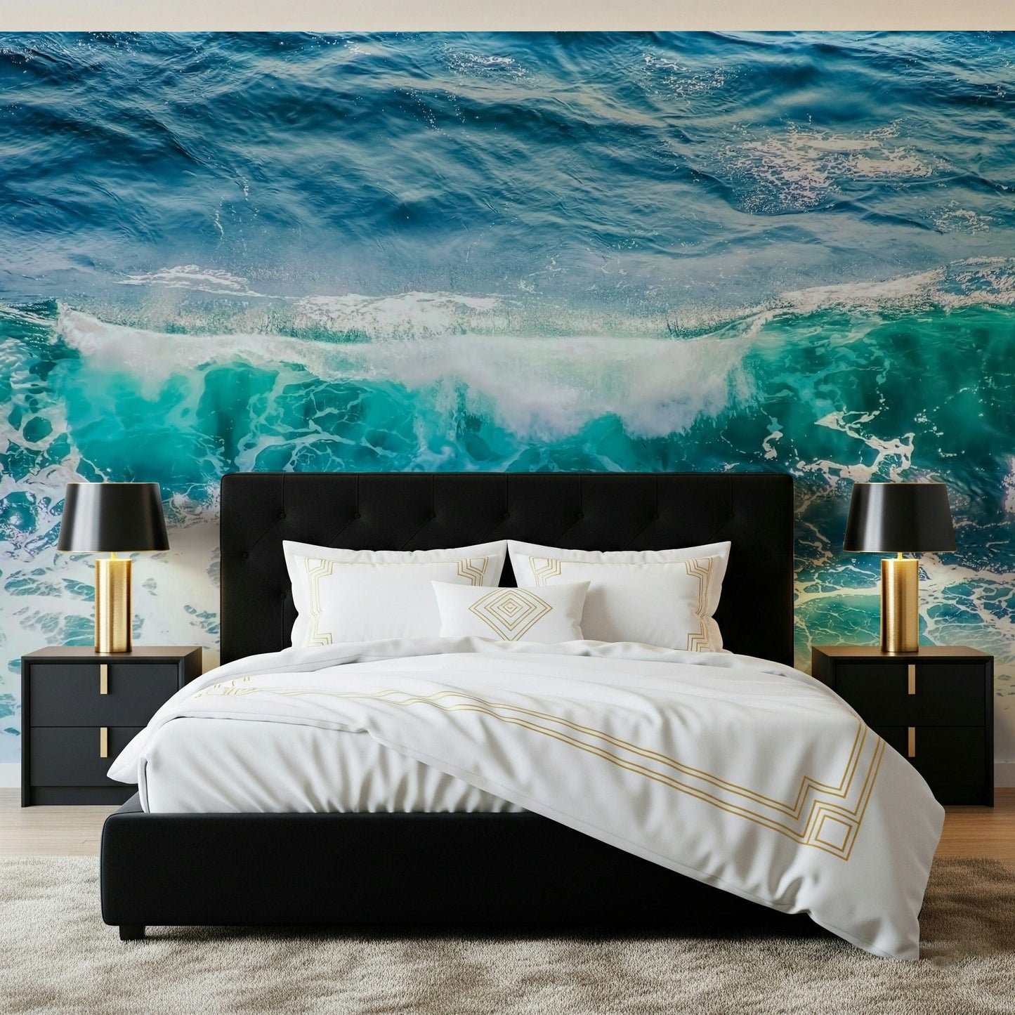 Crashing Teal wall mural close-up ocean waves and spray
