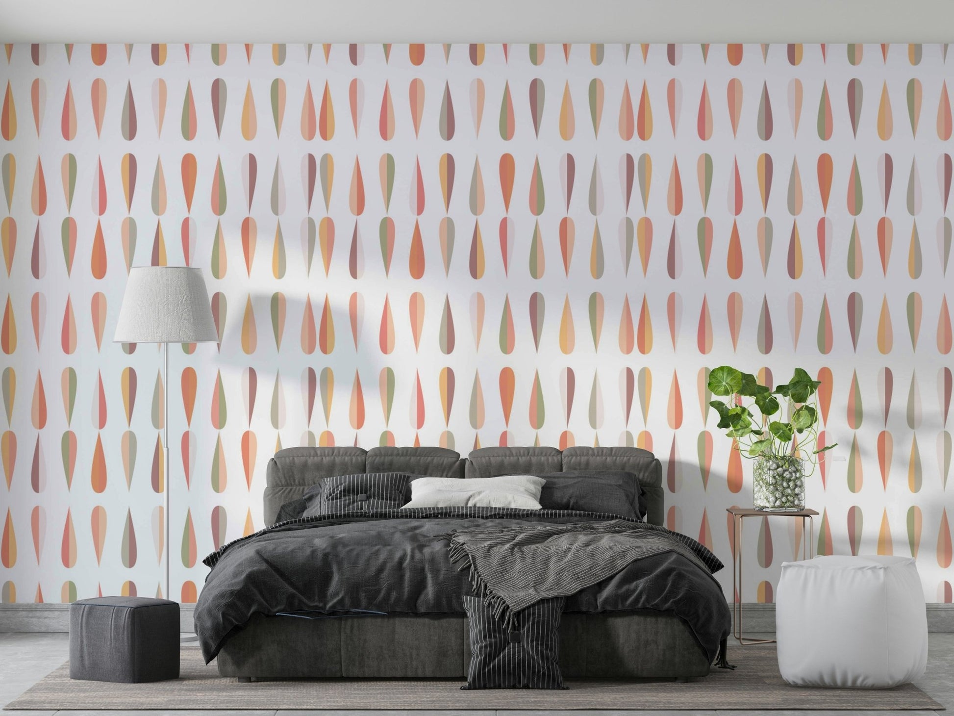 The colors are soft, muted tones of gray, blue, and orange.

