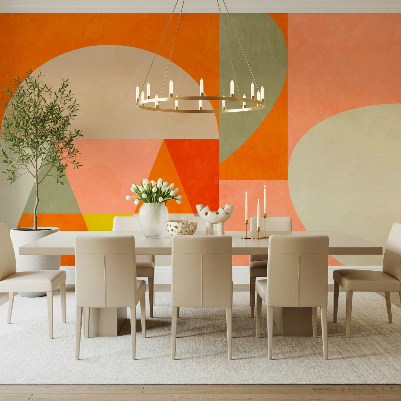 A beautiful modern art wall mural of abstract forms.

