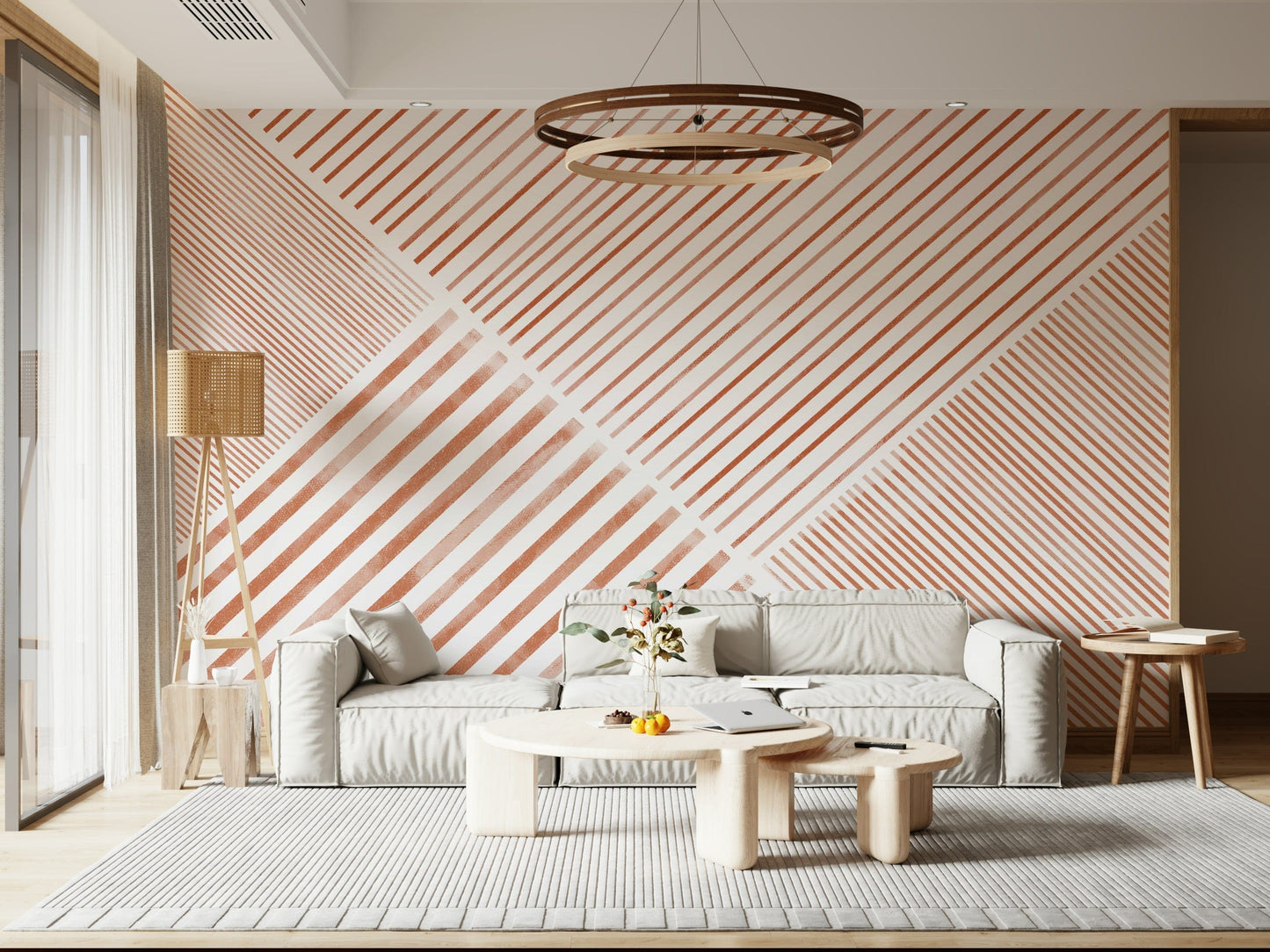 A contemplative geometric design wallpaper mural for a feature wall.