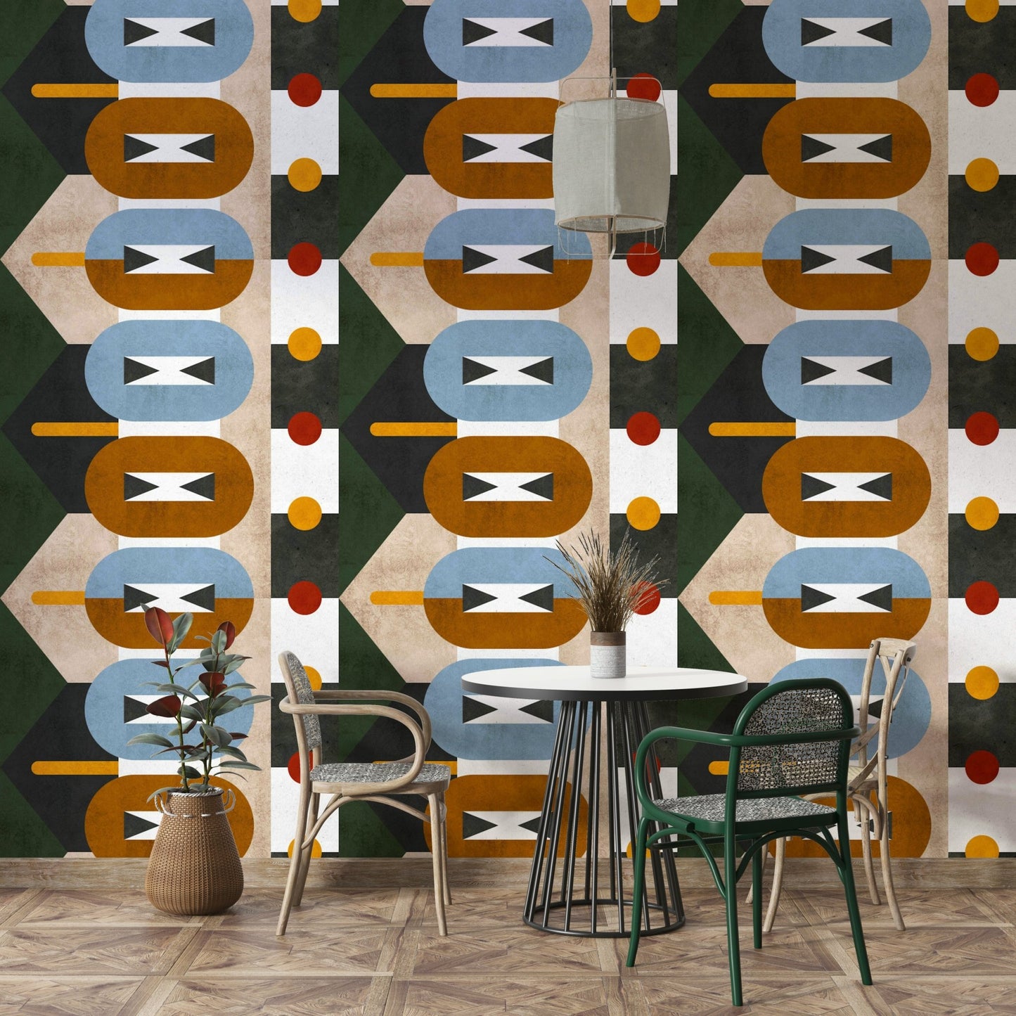 Clay-inspired geometric wallpaper for living spaces

