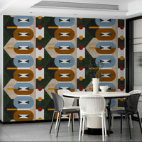 Modern wall mural with grounded tones and shapes

