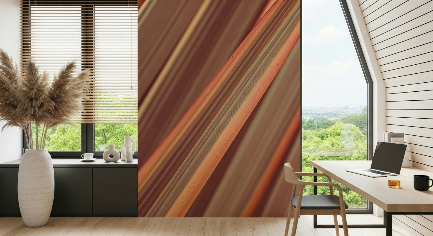 Earthy diagonal wall mural in kitchen area