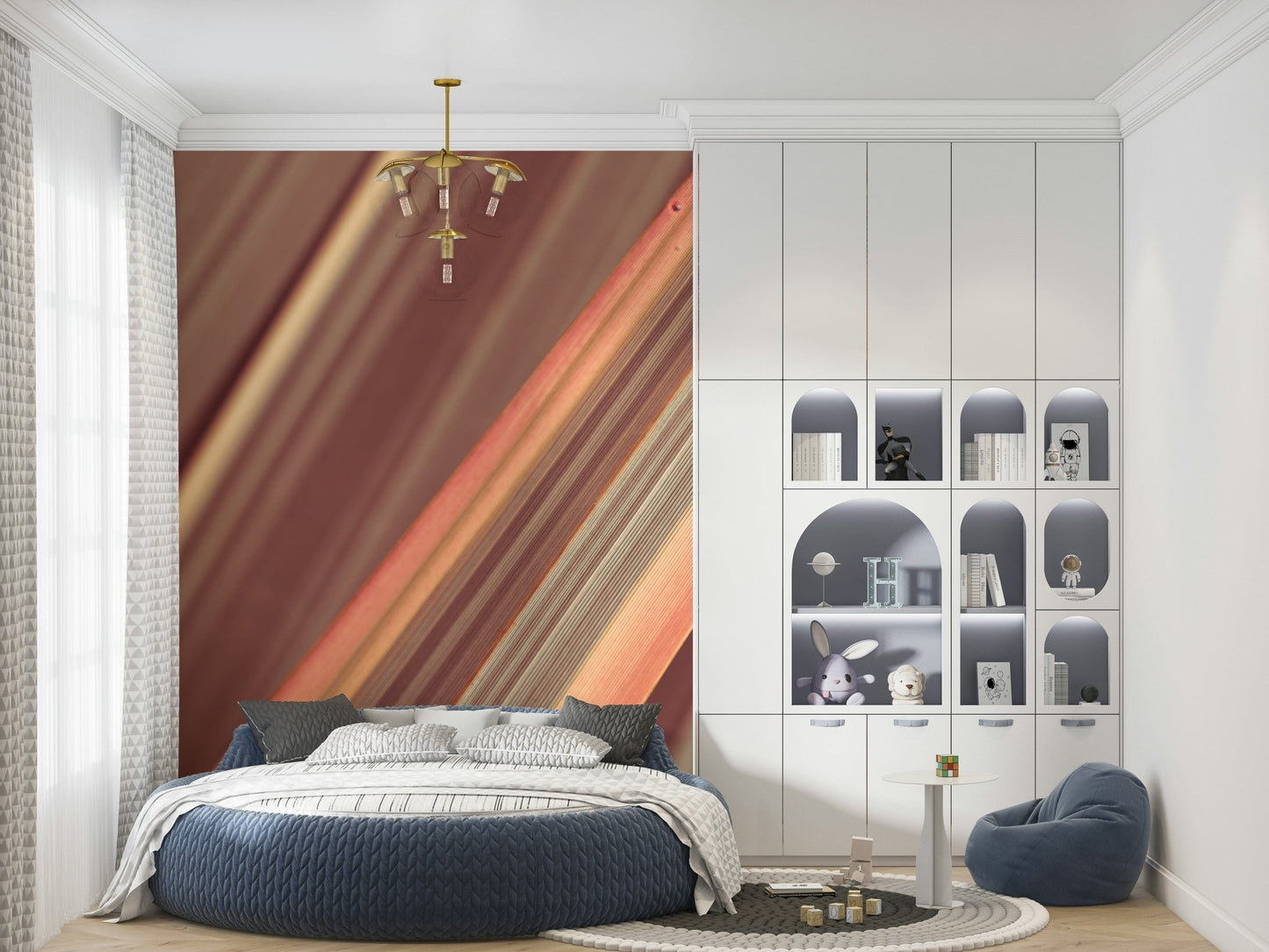 Textured earth bands wall mural in study room
