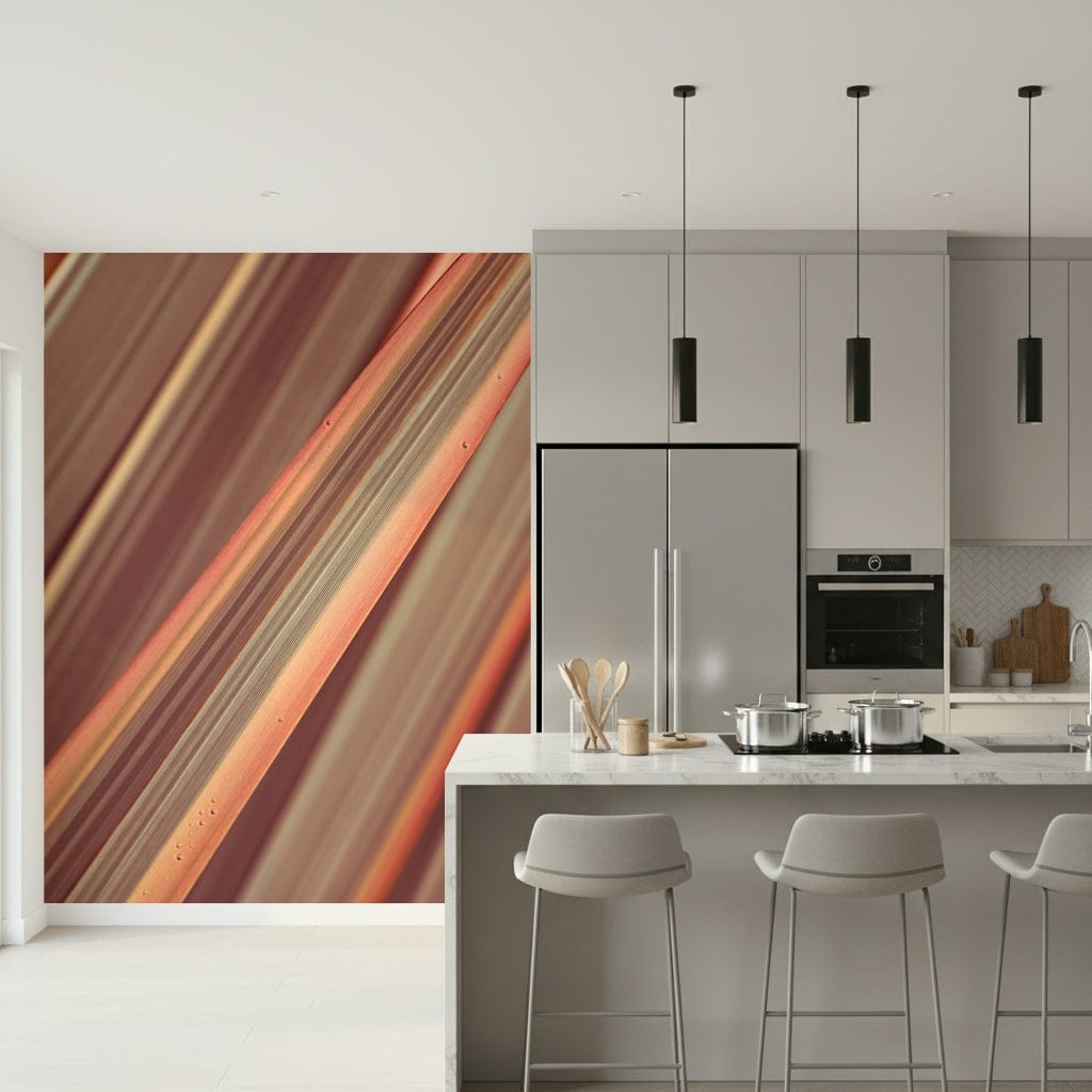 Bold earth tone wall mural in cozy lounge